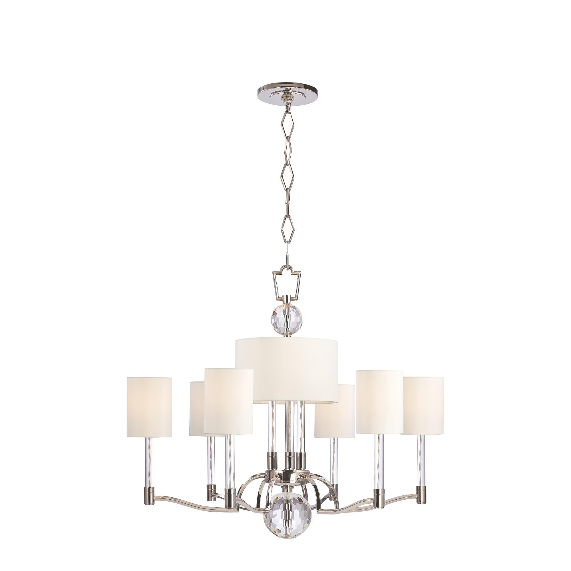 Shown in Polished Nickel finish and Off White Faux Silk shade